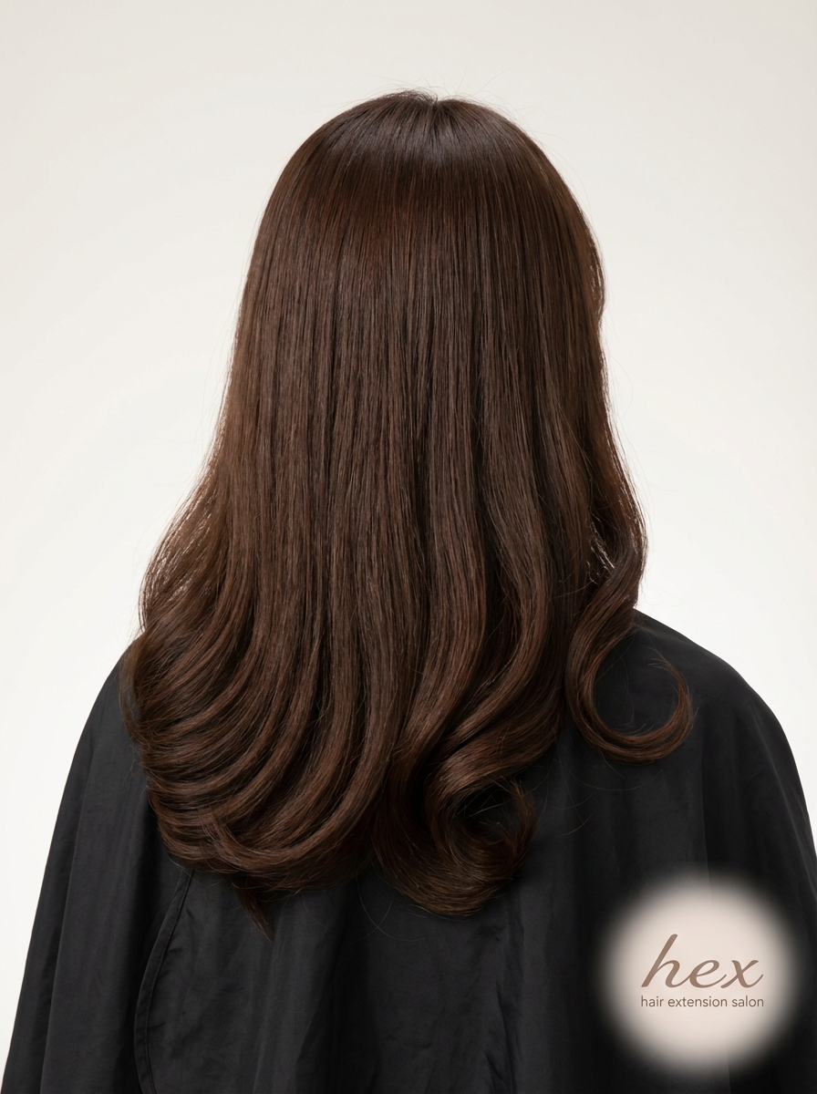 6Dエクステ チョコレートブラウン 内巻きロング 元町